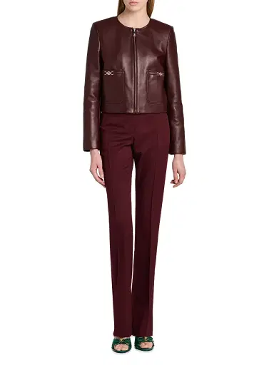 Versace Women's Stretch-Wool Straight-Leg Trousers - Burgundy | Thumbnail 2 Versace Women's Stretch-Wool Straight-Leg Trousers - Burgundy | Thumbnail 2