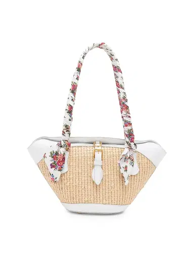 Dolce & Gabbana Women's Floral & Contrast-Trimmed Woven Raffia Shoulder Bag | Thumbnail 1 Dolce & Gabbana Women's Floral & Contrast-Trimmed Woven Raffia Shoulder Bag | Thumbnail 1