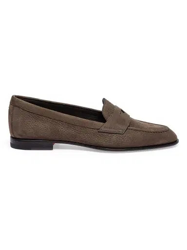 Santoni Women's Suede Penny Loafers - Brown | Thumbnail 1 Santoni Women's Suede Penny Loafers - Brown | Thumbnail 1