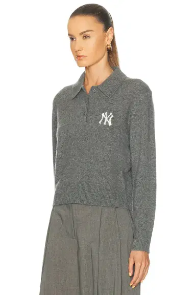 Sporty & Rich Heritage Yankees Serif Cashmere Polo Sweater | Thumbnail 3 Sporty & Rich Heritage Yankees Serif Cashmere Polo Sweater | Thumbnail 3