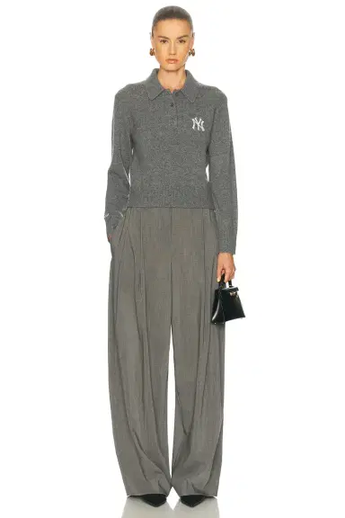 Sporty & Rich Heritage Yankees Serif Cashmere Polo Sweater | Thumbnail 5 Sporty & Rich Heritage Yankees Serif Cashmere Polo Sweater | Thumbnail 5