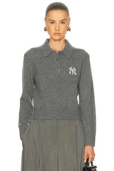 Sporty & Rich Heritage Yankees Serif Cashmere Polo Sweater | Thumbnail 1 Sporty & Rich Heritage Yankees Serif Cashmere Polo Sweater | Thumbnail 1