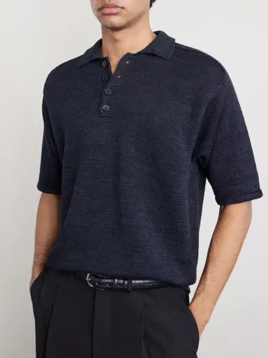 Inis Meáin Knitted Linen Polo Shirt - Men | Thumbnail 3 Inis Meáin Knitted Linen Polo Shirt - Men | Thumbnail 3