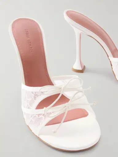 Amina Muaddi Eleonora Bow-detailed Lace And Leather Mules | Thumbnail 5 Amina Muaddi Eleonora Bow-detailed Lace And Leather Mules | Thumbnail 5