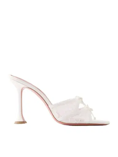 Amina Muaddi Eleonora Bow-detailed Lace And Leather Mules | Thumbnail 1 Amina Muaddi Eleonora Bow-detailed Lace And Leather Mules | Thumbnail 1