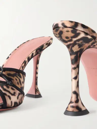 Amina Muaddi Eleonora Bow-detailed Leopard-print Satin Mules | Thumbnail 5 Amina Muaddi Eleonora Bow-detailed Leopard-print Satin Mules | Thumbnail 5