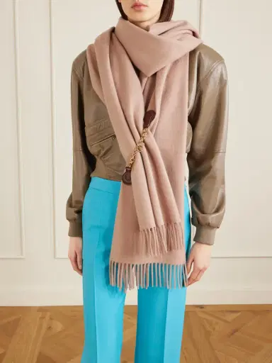 Chloé Fringed Embellished Leather-trimmed Wool Scarf | Thumbnail 2 Chloé Fringed Embellished Leather-trimmed Wool Scarf | Thumbnail 2