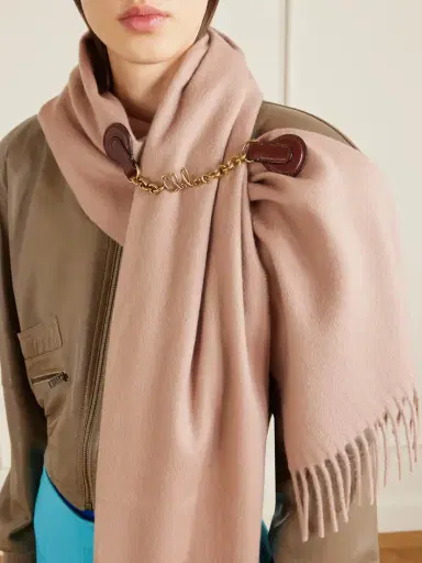 Chloé Fringed Embellished Leather-trimmed Wool Scarf | Thumbnail 3 Chloé Fringed Embellished Leather-trimmed Wool Scarf | Thumbnail 3
