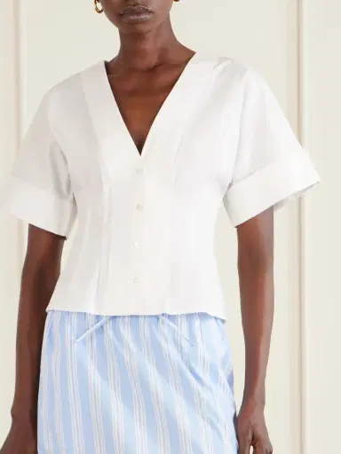 Staud Elle Pleated Cotton-blend Poplin Blouse | Thumbnail 3 Staud Elle Pleated Cotton-blend Poplin Blouse | Thumbnail 3