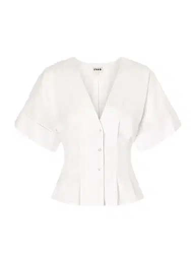 Staud Elle Pleated Cotton-blend Poplin Blouse | Thumbnail 1 Staud Elle Pleated Cotton-blend Poplin Blouse | Thumbnail 1