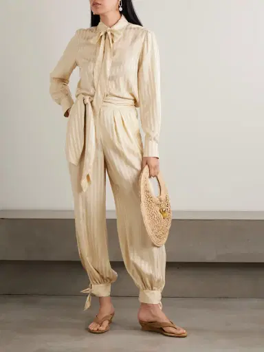 Zimmermann Luna Belted Tie-detailed Silk-jacquard Balloon Pants | Thumbnail 2 Zimmermann Luna Belted Tie-detailed Silk-jacquard Balloon Pants | Thumbnail 2
