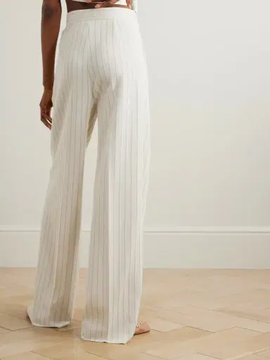 Max Mara Pinstriped Cotton-piqué Wide-leg Pants | Thumbnail 3 Max Mara Pinstriped Cotton-piqué Wide-leg Pants | Thumbnail 3