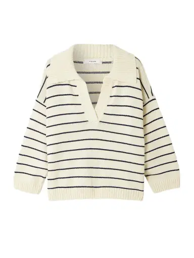 Frame The Striped Easy Cotton-blend Polo Sweater | Thumbnail 1 Frame The Striped Easy Cotton-blend Polo Sweater | Thumbnail 1