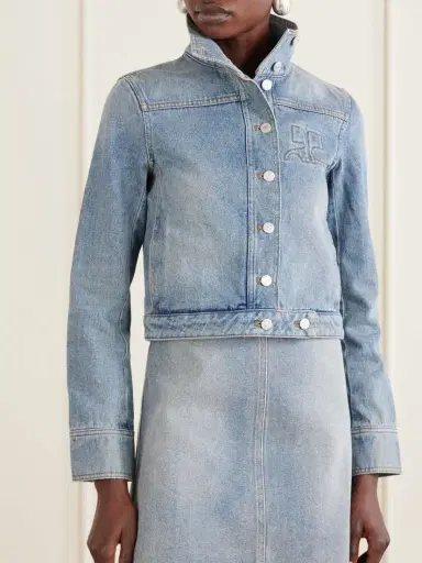 Courrèges Reedition Cropped Embroidered Denim Jacket | Thumbnail 3 Courrèges Reedition Cropped Embroidered Denim Jacket | Thumbnail 3