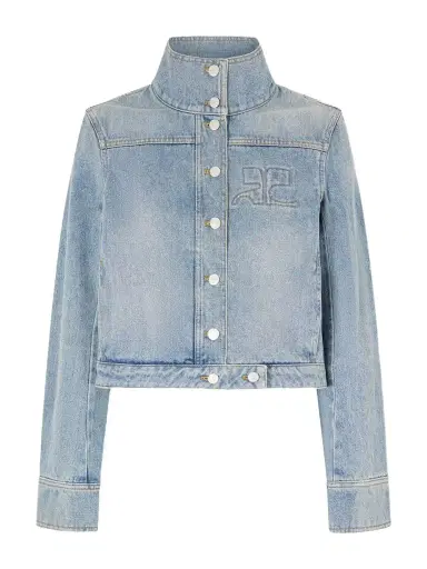 Courrèges Reedition Cropped Embroidered Denim Jacket | Thumbnail 1 Courrèges Reedition Cropped Embroidered Denim Jacket | Thumbnail 1