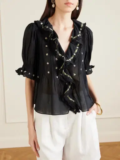 DÔEN Hettie Lace-trimmed Embroidered Organic Cotton-voile Blouse | Thumbnail 3 DÔEN Hettie Lace-trimmed Embroidered Organic Cotton-voile Blouse | Thumbnail 3