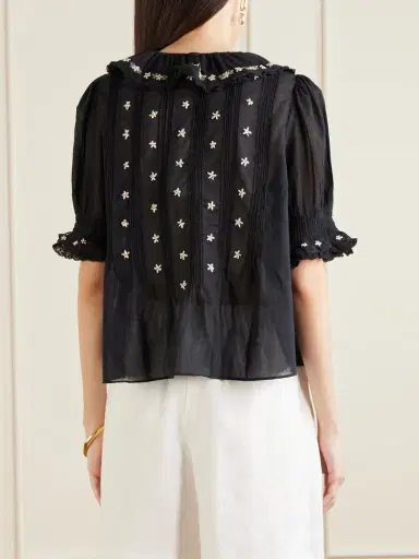 DÔEN Hettie Lace-trimmed Embroidered Organic Cotton-voile Blouse | Thumbnail 4 DÔEN Hettie Lace-trimmed Embroidered Organic Cotton-voile Blouse | Thumbnail 4