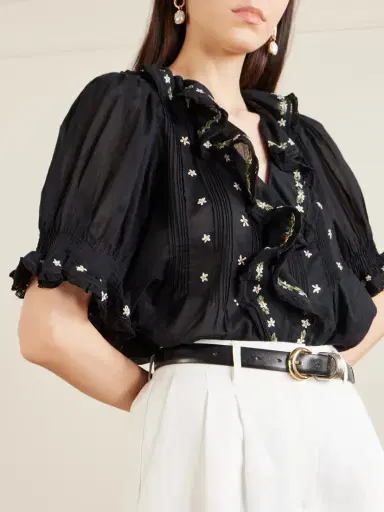 DÔEN Hettie Lace-trimmed Embroidered Organic Cotton-voile Blouse | Thumbnail 5 DÔEN Hettie Lace-trimmed Embroidered Organic Cotton-voile Blouse | Thumbnail 5
