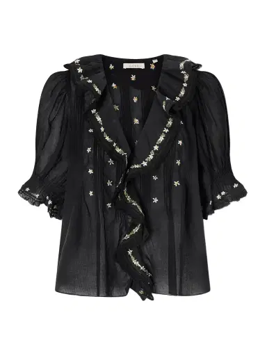 DÔEN Hettie Lace-trimmed Embroidered Organic Cotton-voile Blouse | Thumbnail 1 DÔEN Hettie Lace-trimmed Embroidered Organic Cotton-voile Blouse | Thumbnail 1