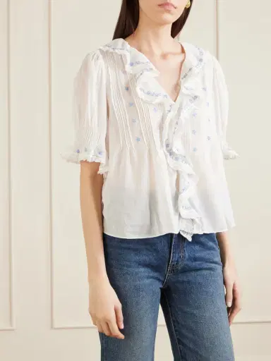 DÔEN Hettie Lace-trimmed Embroidered Organic Cotton-voile Blouse | Thumbnail 3 DÔEN Hettie Lace-trimmed Embroidered Organic Cotton-voile Blouse | Thumbnail 3