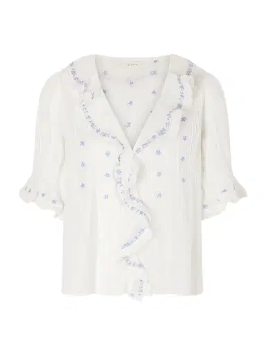 DÔEN Hettie Lace-trimmed Embroidered Organic Cotton-voile Blouse | Thumbnail 1 DÔEN Hettie Lace-trimmed Embroidered Organic Cotton-voile Blouse | Thumbnail 1