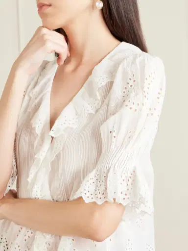DÔEN Henri Ruffled Pintucked Broderie Anglaise Cotton Top | Thumbnail 5 DÔEN Henri Ruffled Pintucked Broderie Anglaise Cotton Top | Thumbnail 5