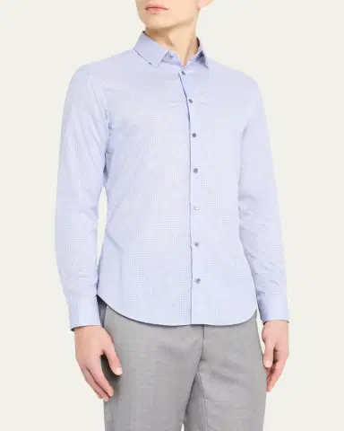Giorgio Armani Men's Micro-Plaid Cotton Dress Shirt | Thumbnail 4 Giorgio Armani Men's Micro-Plaid Cotton Dress Shirt | Thumbnail 4
