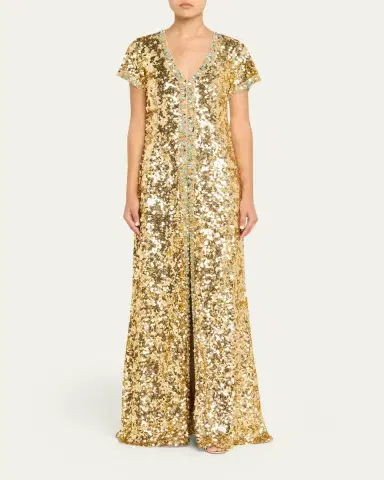 Atelier Prabal Gurung Verushka Crystal Sequined Short-Sleeve Slit Gown | Thumbnail 2 Atelier Prabal Gurung Verushka Crystal Sequined Short-Sleeve Slit Gown | Thumbnail 2