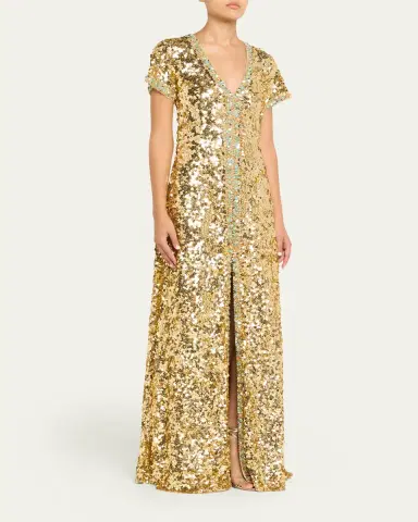 Atelier Prabal Gurung Verushka Crystal Sequined Short-Sleeve Slit Gown | Thumbnail 4 Atelier Prabal Gurung Verushka Crystal Sequined Short-Sleeve Slit Gown | Thumbnail 4