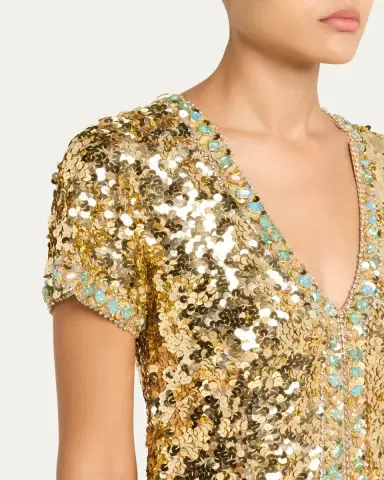 Atelier Prabal Gurung Verushka Crystal Sequined Short-Sleeve Slit Gown | Thumbnail 5 Atelier Prabal Gurung Verushka Crystal Sequined Short-Sleeve Slit Gown | Thumbnail 5