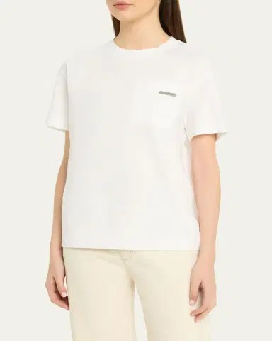 Brunello Cucinelli Cotton Jersey Short-Sleeve T-Shirt With Monili Tab Pocket | Thumbnail 4 Brunello Cucinelli Cotton Jersey Short-Sleeve T-Shirt With Monili Tab Pocket | Thumbnail 4