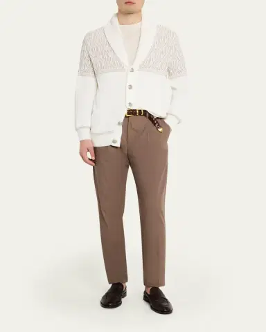 Brunello Cucinelli Men's Cotton Cable Knit Shawl Cardigan | Thumbnail 2 Brunello Cucinelli Men's Cotton Cable Knit Shawl Cardigan | Thumbnail 2