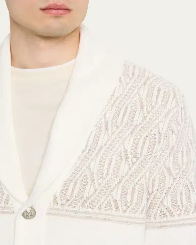 Brunello Cucinelli Men's Cotton Cable Knit Shawl Cardigan | Thumbnail 5 Brunello Cucinelli Men's Cotton Cable Knit Shawl Cardigan | Thumbnail 5