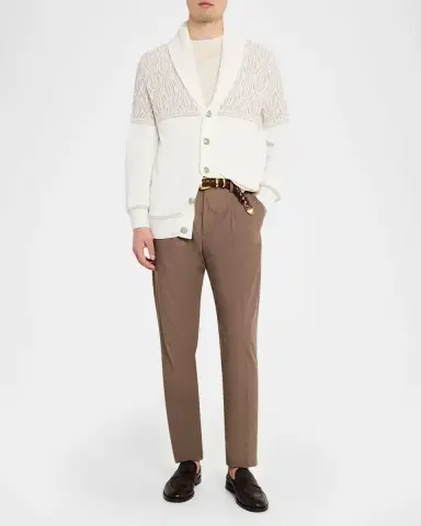 Brunello Cucinelli Men's Cotton Cable Knit Shawl Cardigan | Thumbnail 6 Brunello Cucinelli Men's Cotton Cable Knit Shawl Cardigan | Thumbnail 6