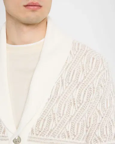 Brunello Cucinelli Men's Cotton Cable Knit Shawl Cardigan | Thumbnail 9 Brunello Cucinelli Men's Cotton Cable Knit Shawl Cardigan | Thumbnail 9