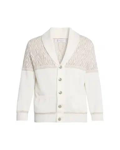 Brunello Cucinelli Men's Cotton Cable Knit Shawl Cardigan | Thumbnail 1 Brunello Cucinelli Men's Cotton Cable Knit Shawl Cardigan | Thumbnail 1