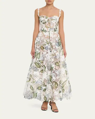 Oscar de la Renta Sleeveless Porcelain Flowers-Print Lace Maxi Dress | Thumbnail 2 Oscar de la Renta Sleeveless Porcelain Flowers-Print Lace Maxi Dress | Thumbnail 2