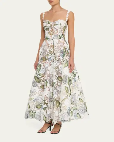 Oscar de la Renta Sleeveless Porcelain Flowers-Print Lace Maxi Dress | Thumbnail 4 Oscar de la Renta Sleeveless Porcelain Flowers-Print Lace Maxi Dress | Thumbnail 4