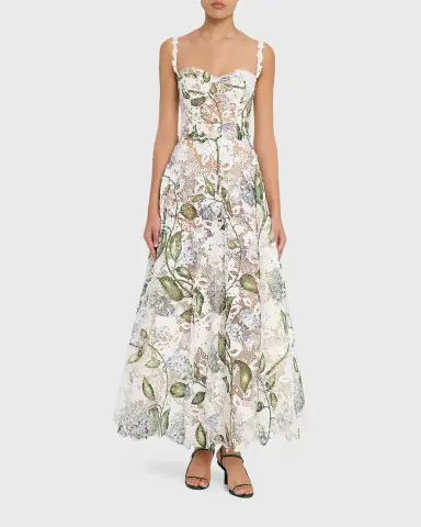Oscar de la Renta Sleeveless Porcelain Flowers-Print Lace Maxi Dress | Thumbnail 6 Oscar de la Renta Sleeveless Porcelain Flowers-Print Lace Maxi Dress | Thumbnail 6