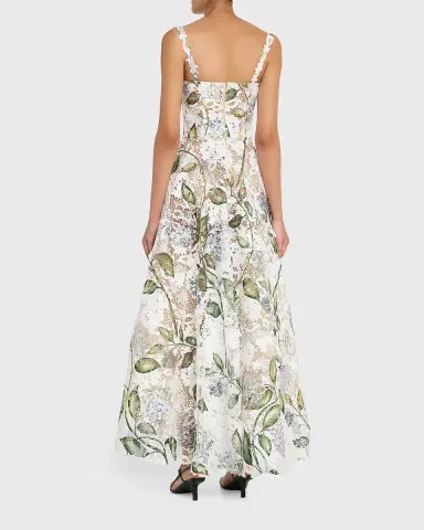Oscar de la Renta Sleeveless Porcelain Flowers-Print Lace Maxi Dress | Thumbnail 7 Oscar de la Renta Sleeveless Porcelain Flowers-Print Lace Maxi Dress | Thumbnail 7