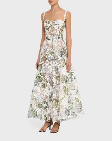 Oscar de la Renta Sleeveless Porcelain Flowers-Print Lace Maxi Dress | Thumbnail 8 Oscar de la Renta Sleeveless Porcelain Flowers-Print Lace Maxi Dress | Thumbnail 8