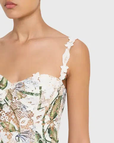Oscar de la Renta Sleeveless Porcelain Flowers-Print Lace Maxi Dress | Thumbnail 9 Oscar de la Renta Sleeveless Porcelain Flowers-Print Lace Maxi Dress | Thumbnail 9