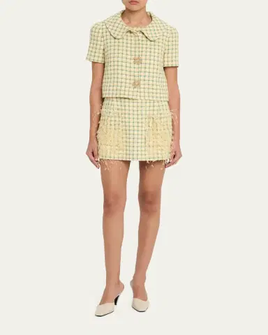 Oscar de la Renta Short-Sleeve Check Tweed Jacket | Thumbnail 2 Oscar de la Renta Short-Sleeve Check Tweed Jacket | Thumbnail 2