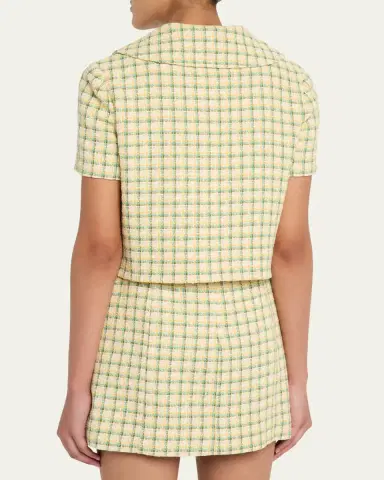 Oscar de la Renta Short-Sleeve Check Tweed Jacket | Thumbnail 3 Oscar de la Renta Short-Sleeve Check Tweed Jacket | Thumbnail 3