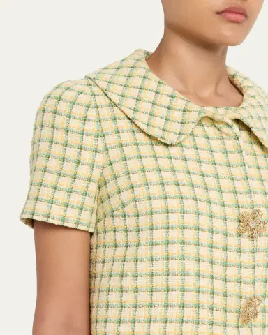 Oscar de la Renta Short-Sleeve Check Tweed Jacket | Thumbnail 5 Oscar de la Renta Short-Sleeve Check Tweed Jacket | Thumbnail 5