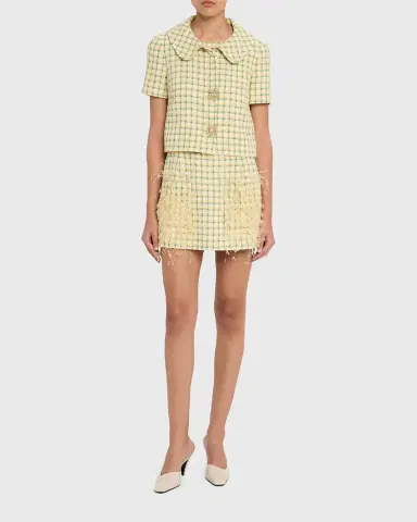 Oscar de la Renta Short-Sleeve Check Tweed Jacket | Thumbnail 6 Oscar de la Renta Short-Sleeve Check Tweed Jacket | Thumbnail 6