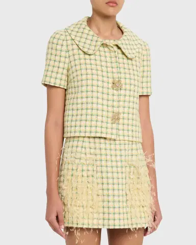Oscar de la Renta Short-Sleeve Check Tweed Jacket | Thumbnail 8 Oscar de la Renta Short-Sleeve Check Tweed Jacket | Thumbnail 8