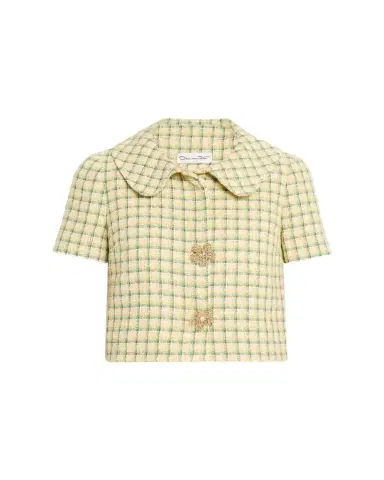 Oscar de la Renta Short-Sleeve Check Tweed Jacket | Thumbnail 1 Oscar de la Renta Short-Sleeve Check Tweed Jacket | Thumbnail 1