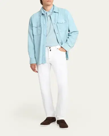 Kiton Men's Suede Snap-Front Shirt | Thumbnail 2 Kiton Men's Suede Snap-Front Shirt | Thumbnail 2