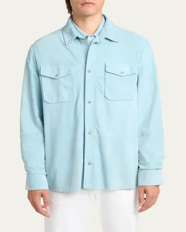 Kiton Men's Suede Snap-Front Shirt | Thumbnail 4 Kiton Men's Suede Snap-Front Shirt | Thumbnail 4